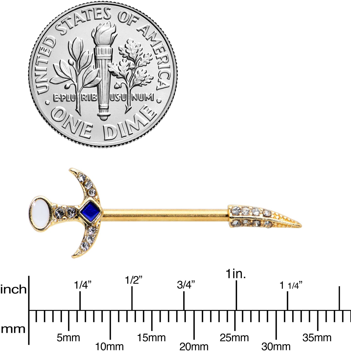 14G 9/16 Clear Gem Gold Tone Sabre Sword Barbell Nipple Ring Set