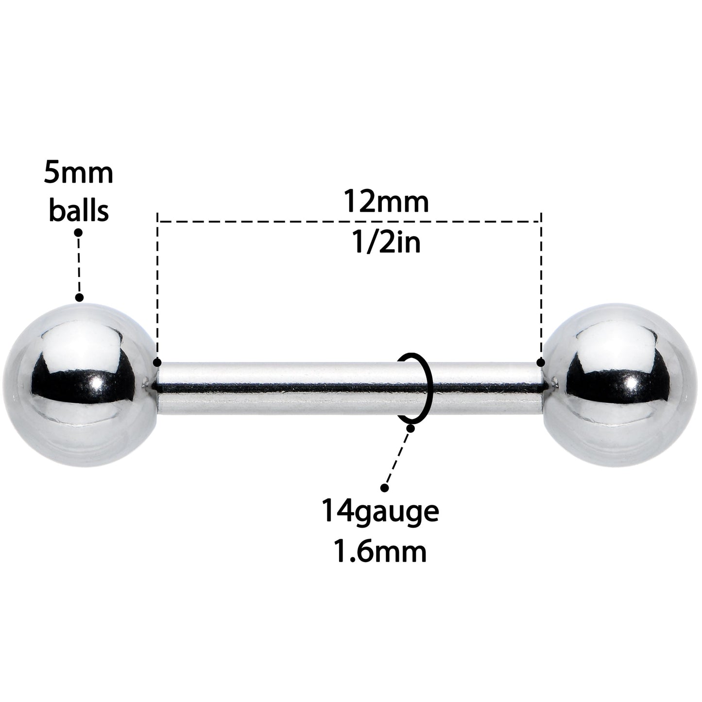 14G 1/2 Simple Classic Barbell Nipple Ring Set