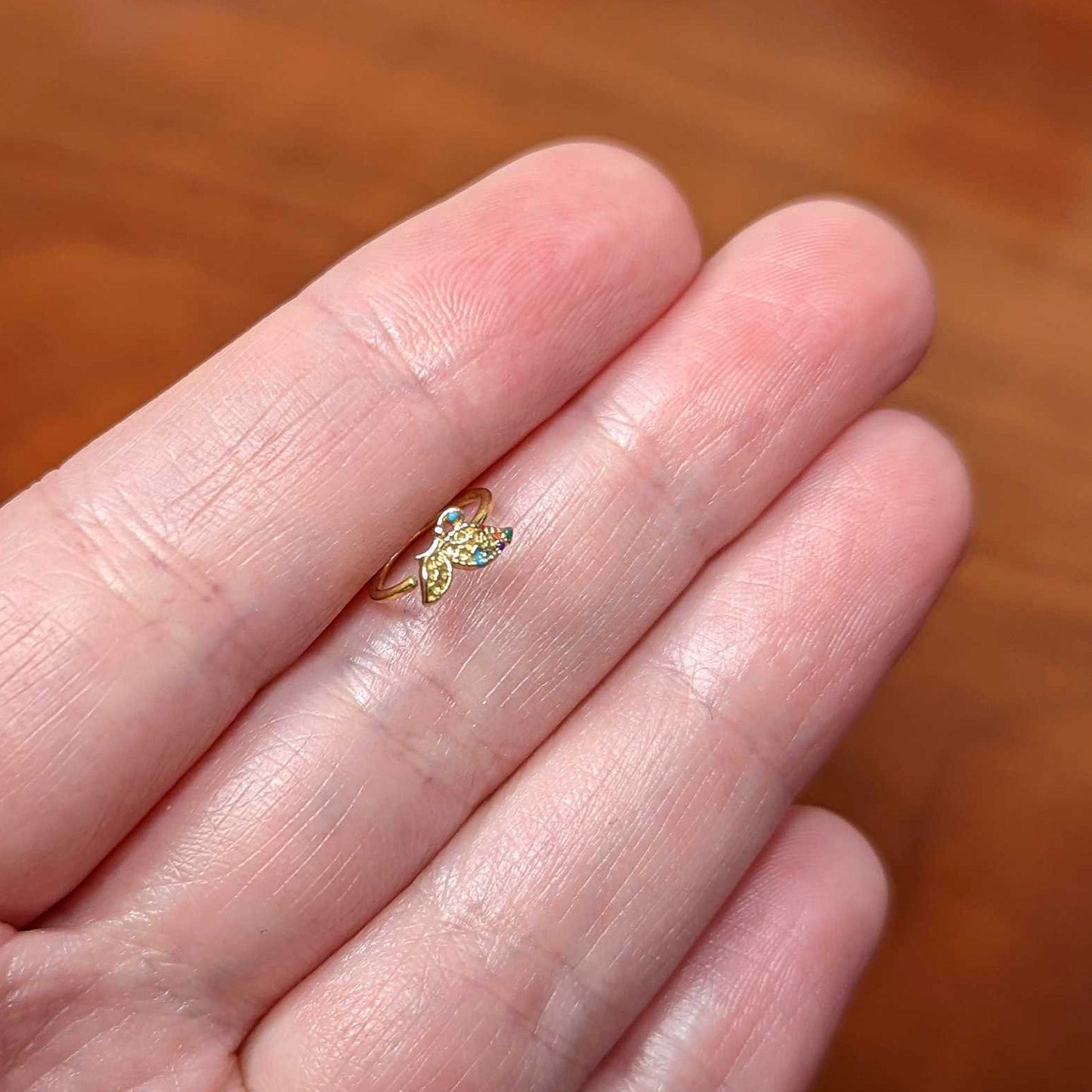 20G 5/16 Gold Tone Colorful Hearts Butterfly Nose Hoop