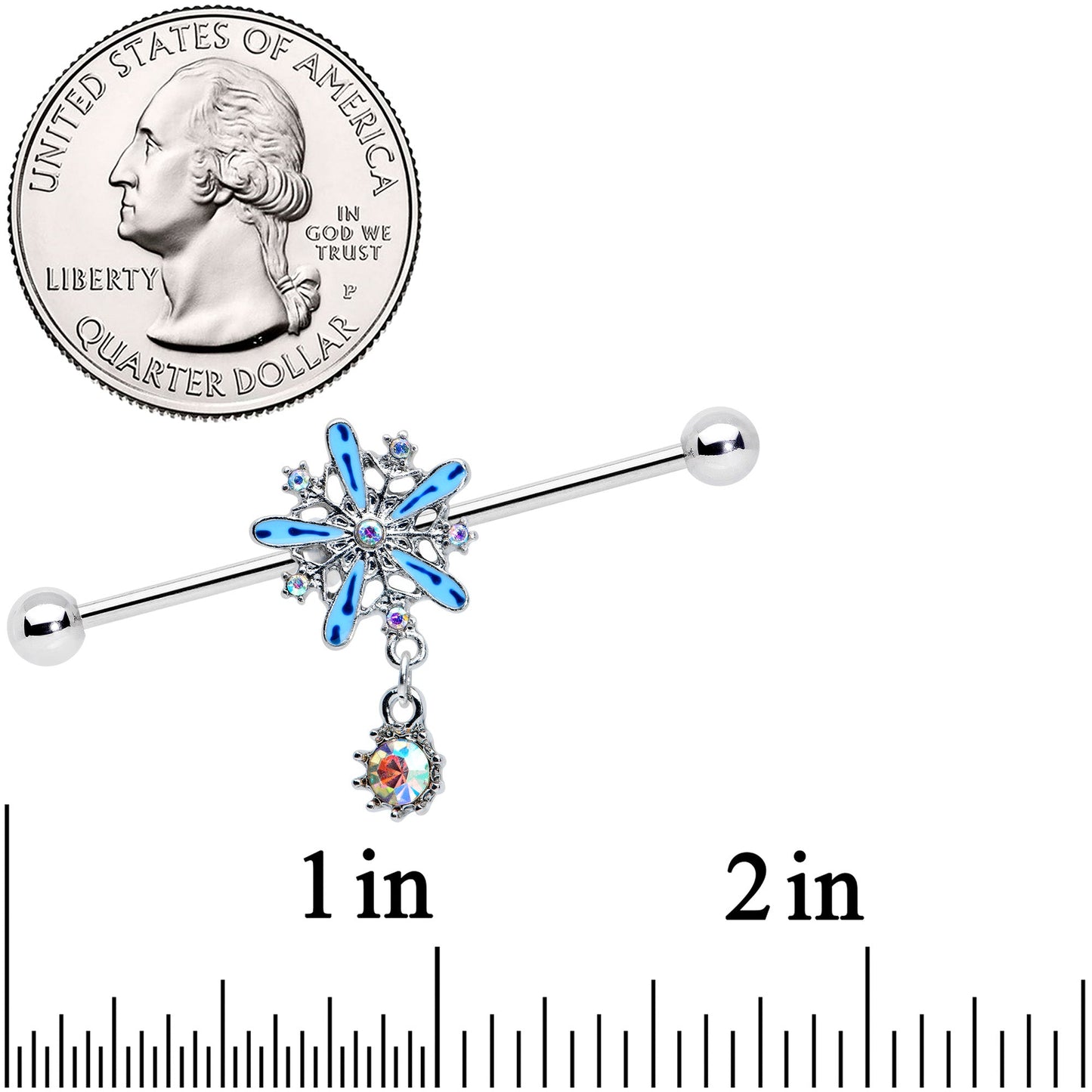 14G Aurora Gem Snowflake Blues Christmas Industrial Barbell 38mm