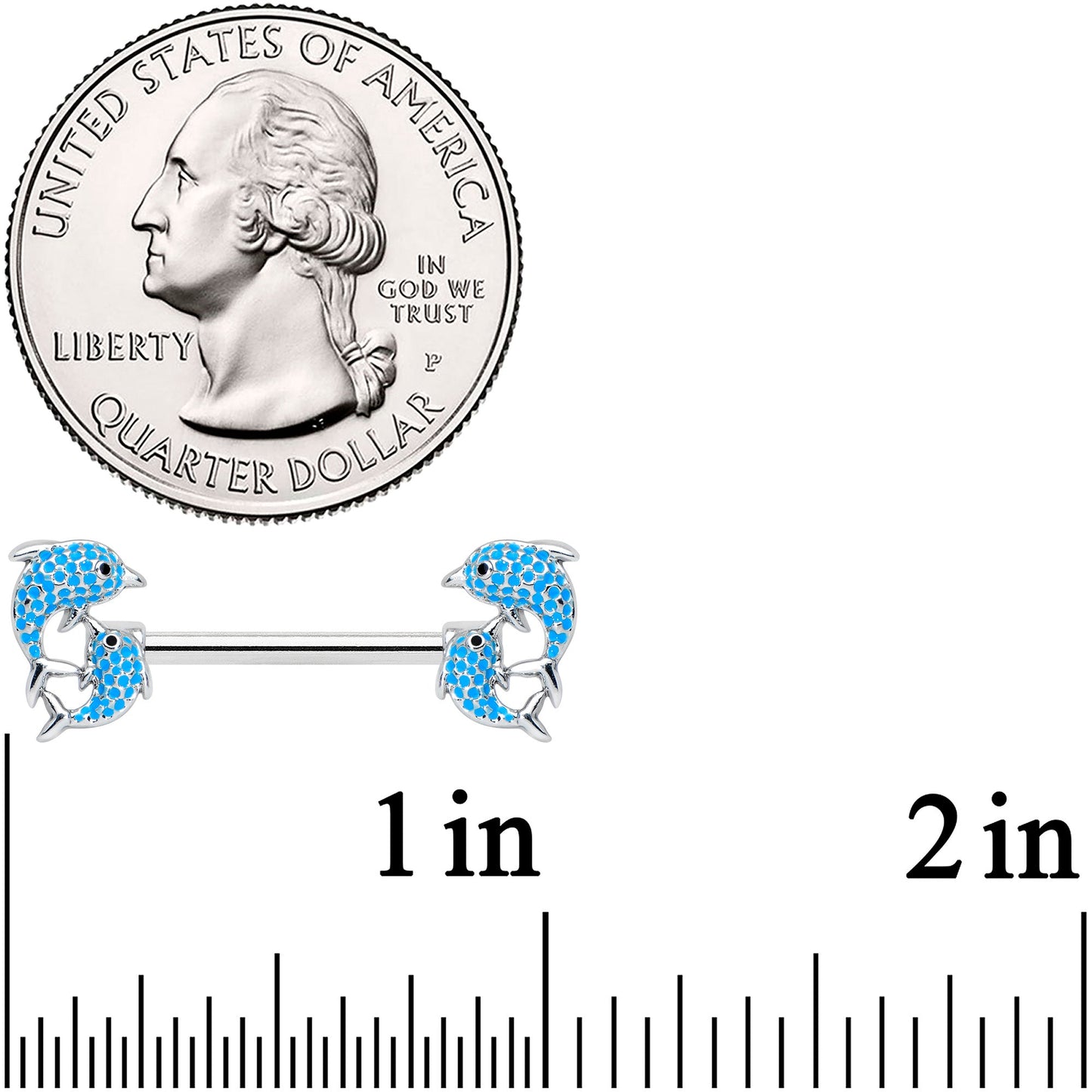 14G 9/16 Black Blue Gem Leaping Dolphin Barbell Nipple Ring Set