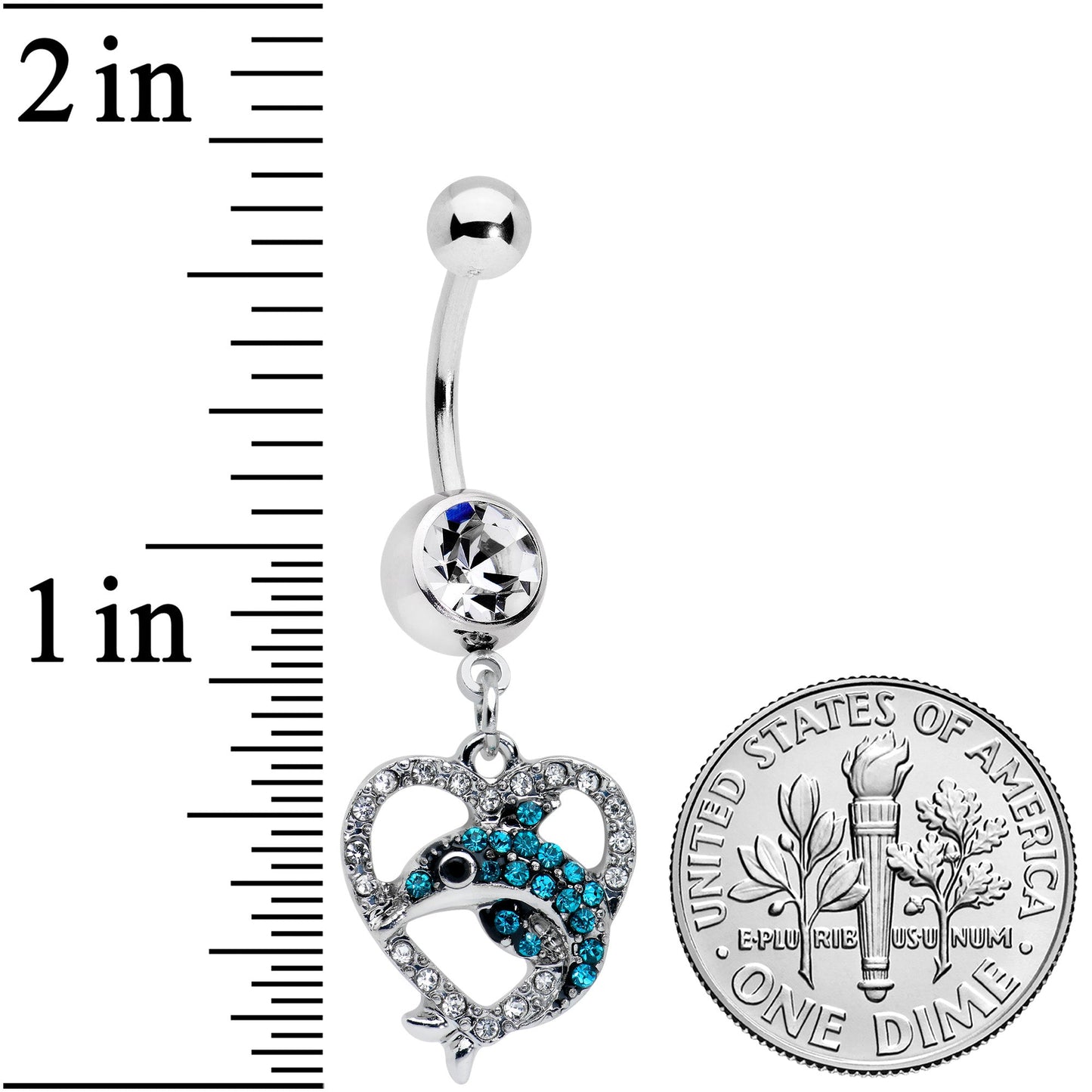 Clear Blue Gem Dolphin Heart Dangle Belly Ring