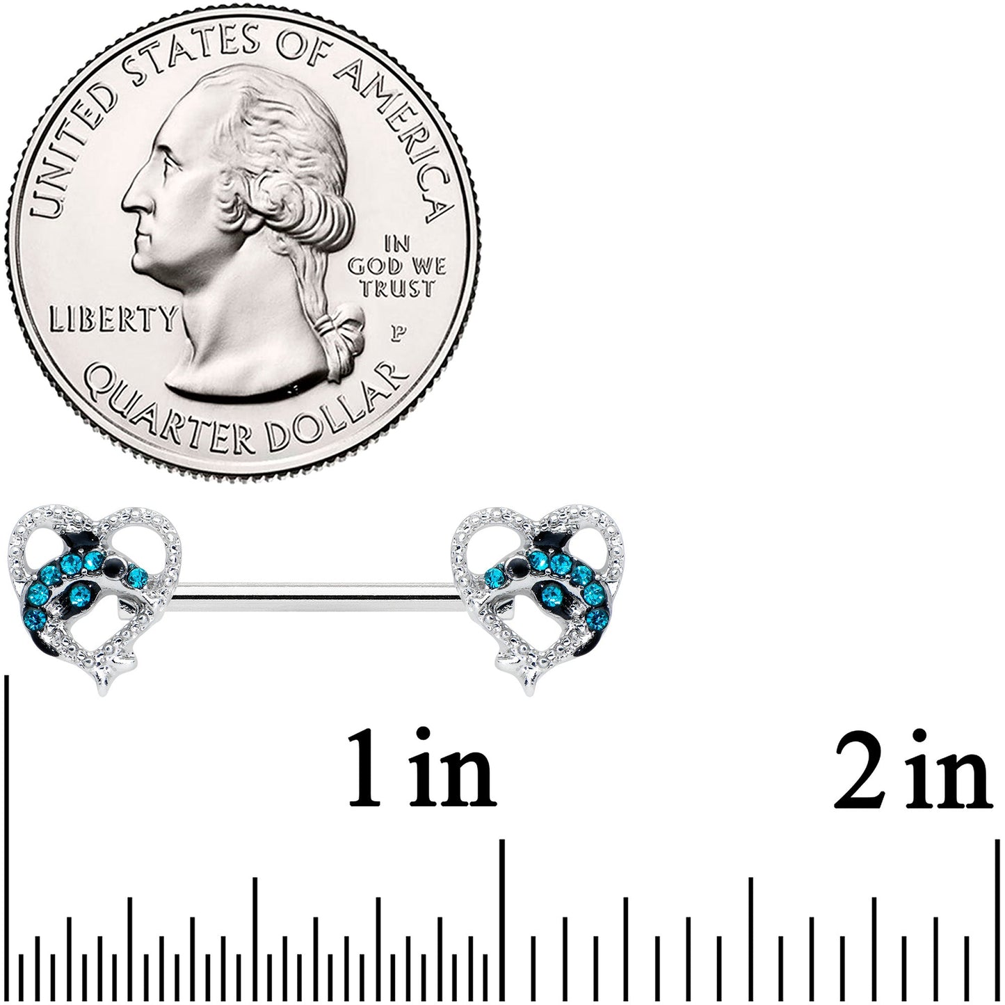 14G 9/16 Clear Blue Gem Dolphin Heart Barbell Nipple Ring Set