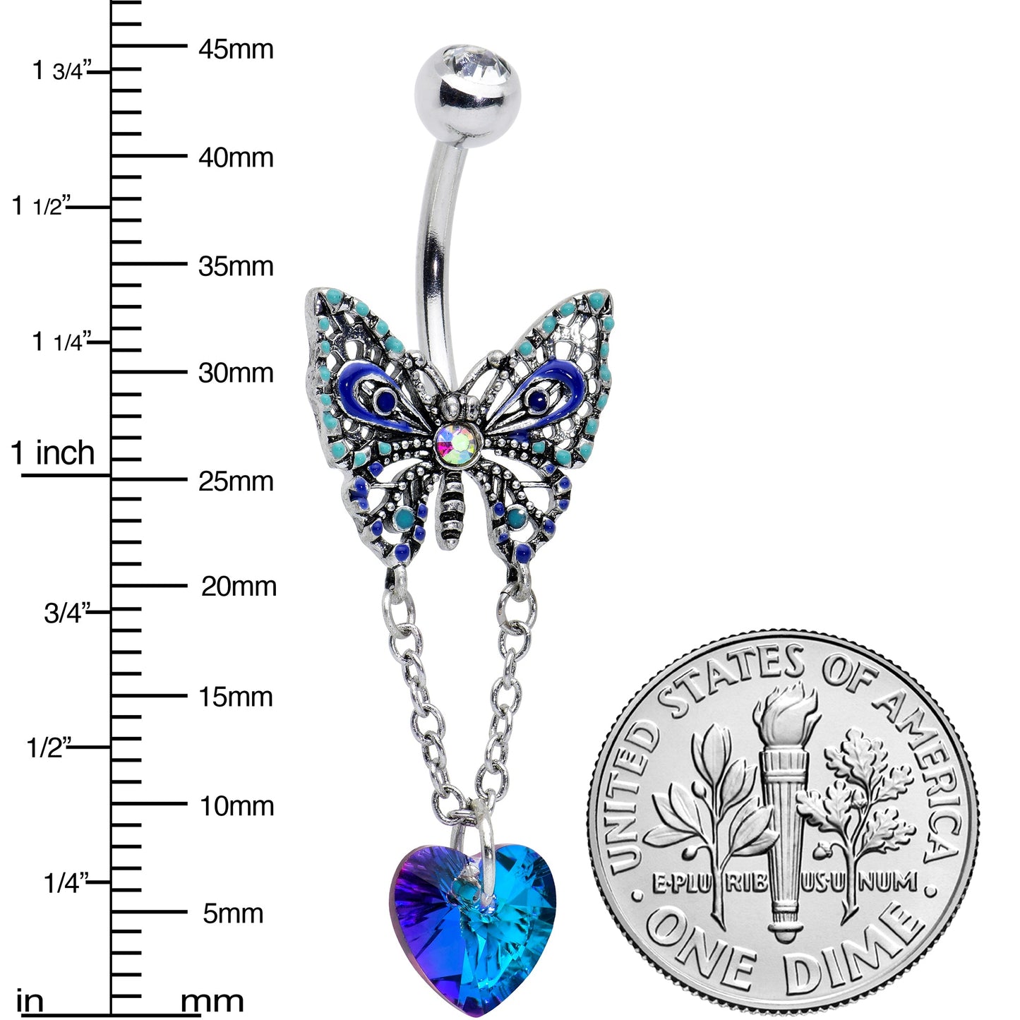 Blue Gem Heart Colorful Butterfly Chain Dangle Belly Ring