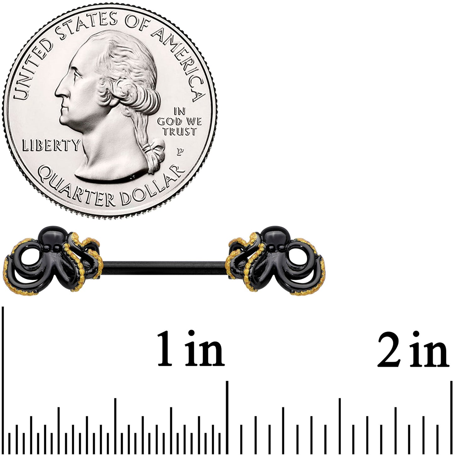 14G 9/16 Black Understated Octopus Barbell Nipple Ring Set