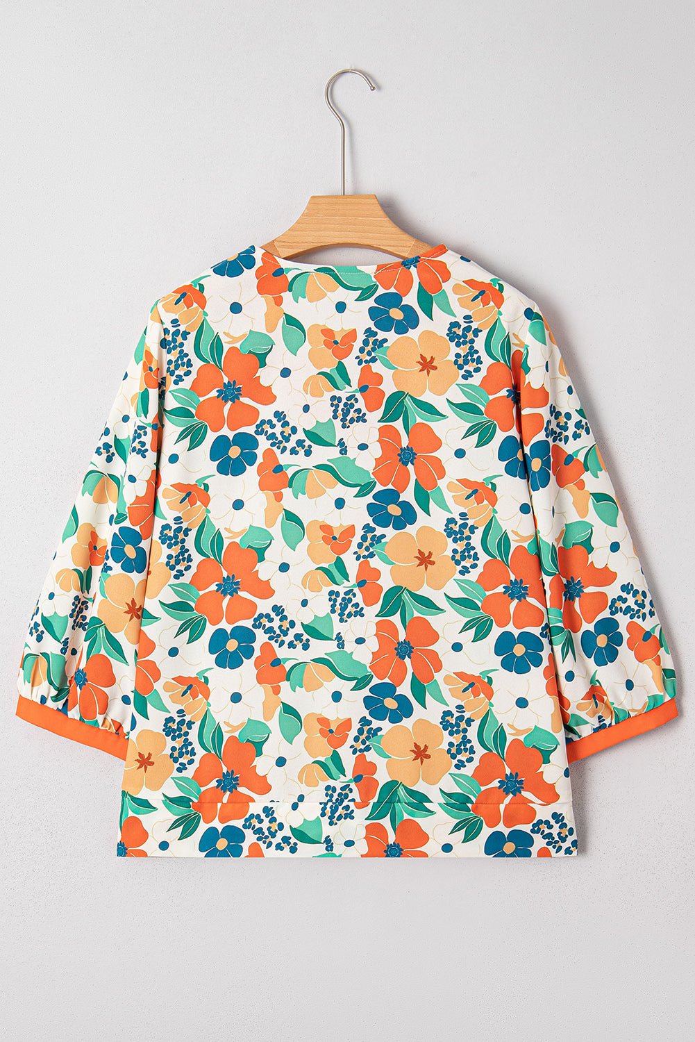 Orange Frilled V Neck Floral Print Bracelet Sleeve Blouse - Jaico Online Shop