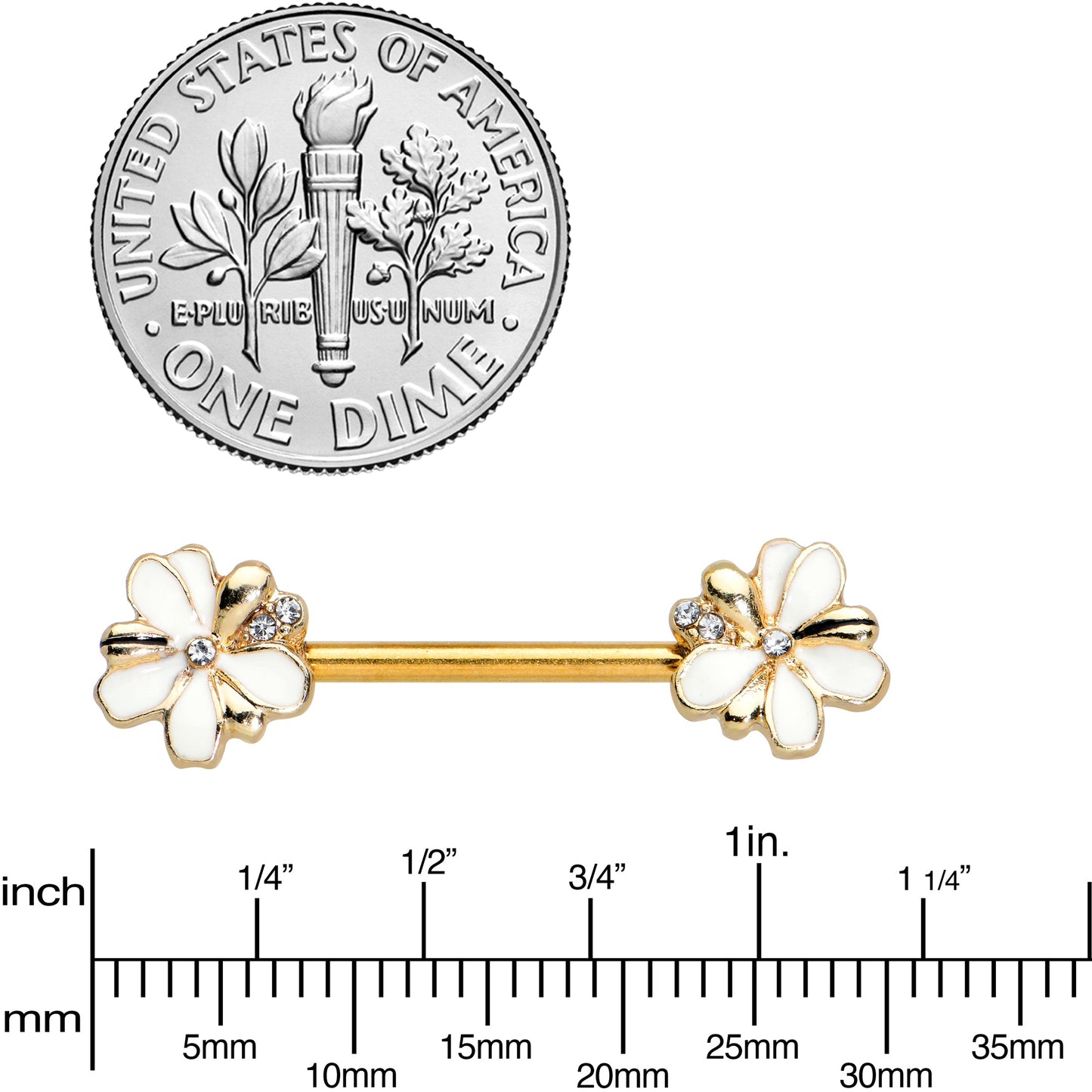 14G 9/16 Clear Gem Gold Tone Feeding Bee Barbell Nipple Ring Set