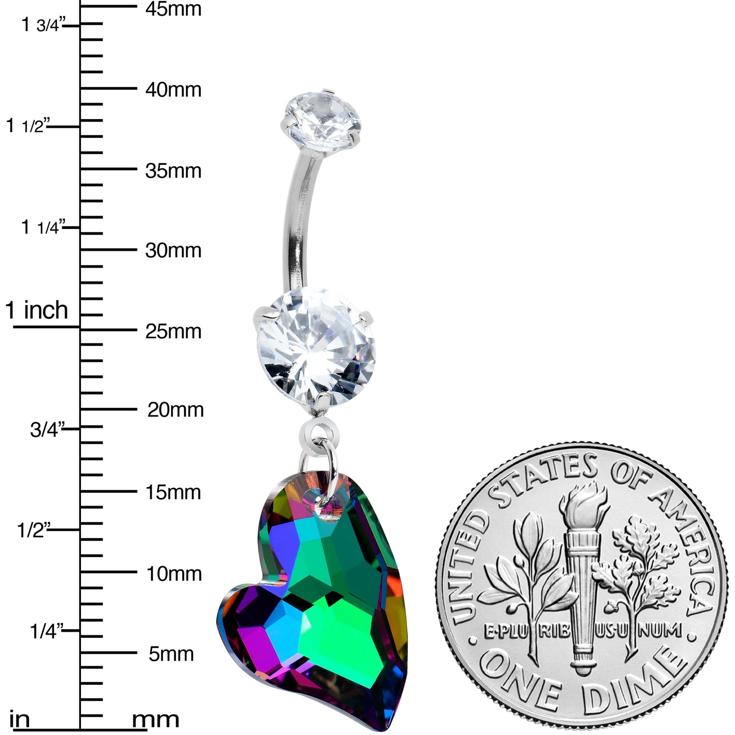 Clear Vitrail CZ Gem Triple Glam Heart Valentines Day Dangle Belly Ring