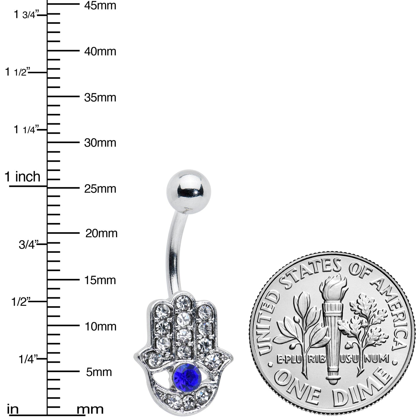 Clear Blue Gem Eye Hamsa Hand Belly Ring