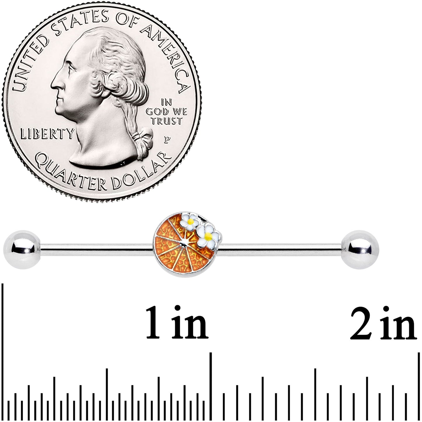 14G Sweet Orange Fruit Flower Industrial Barbell 38mm