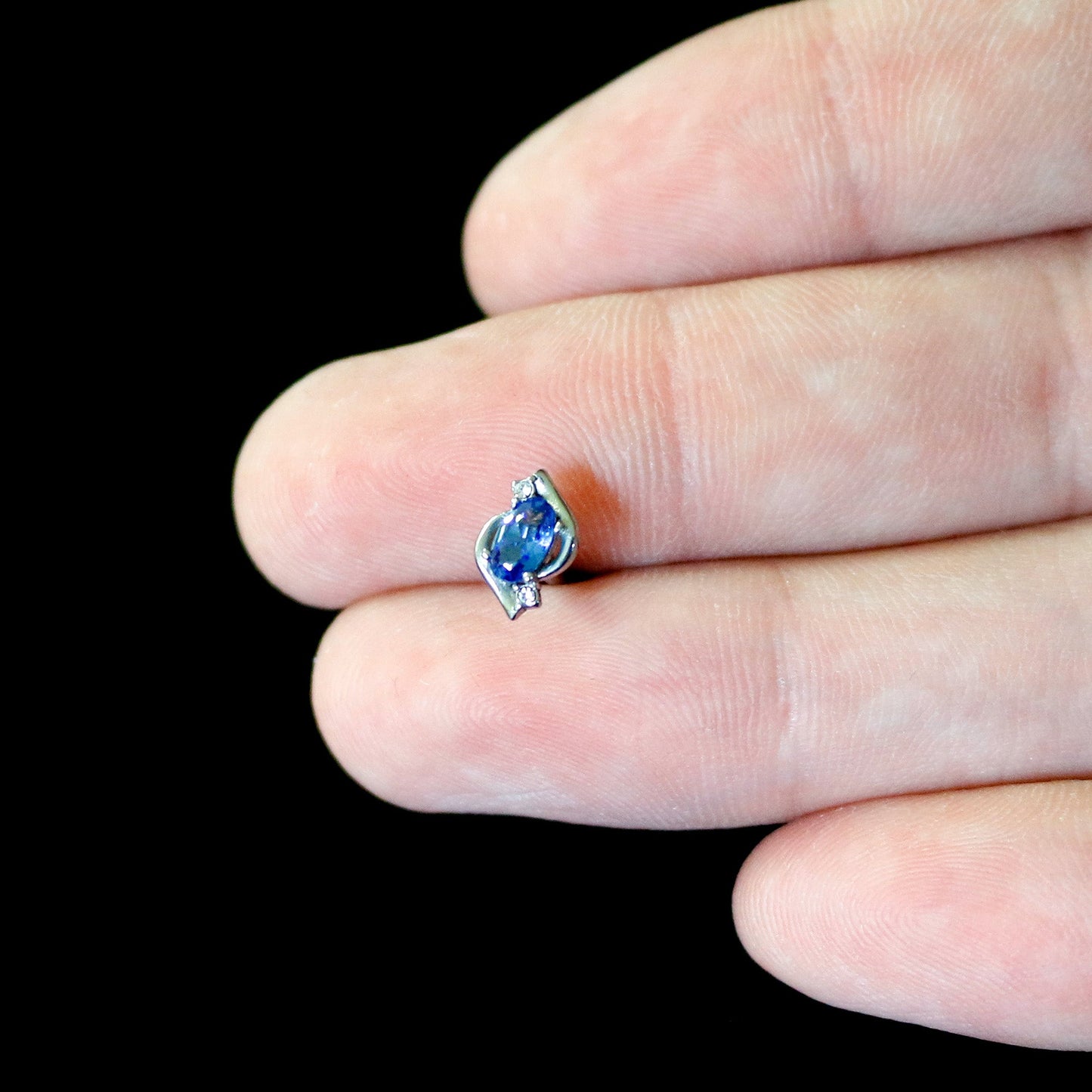 Clear Blue Gem Oval Swirl Barbell Tongue Ring