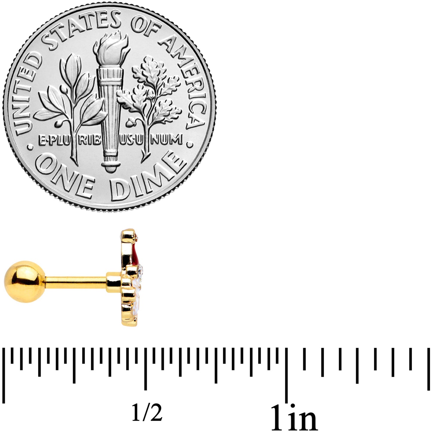 16G 1/4 Clear Gem Gold Tone Deco Santa Christmas Cartilage Tragus