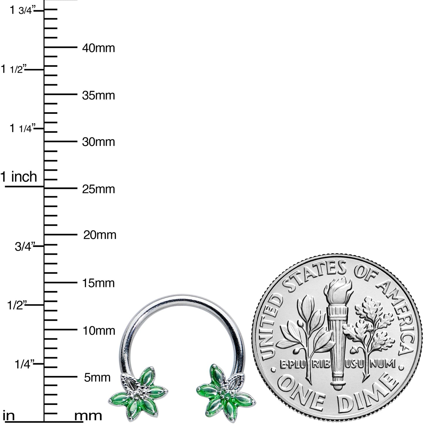 16G 3/8 Green Gem Texture Loopy Pot Leaf Horseshoe Curved Barbell