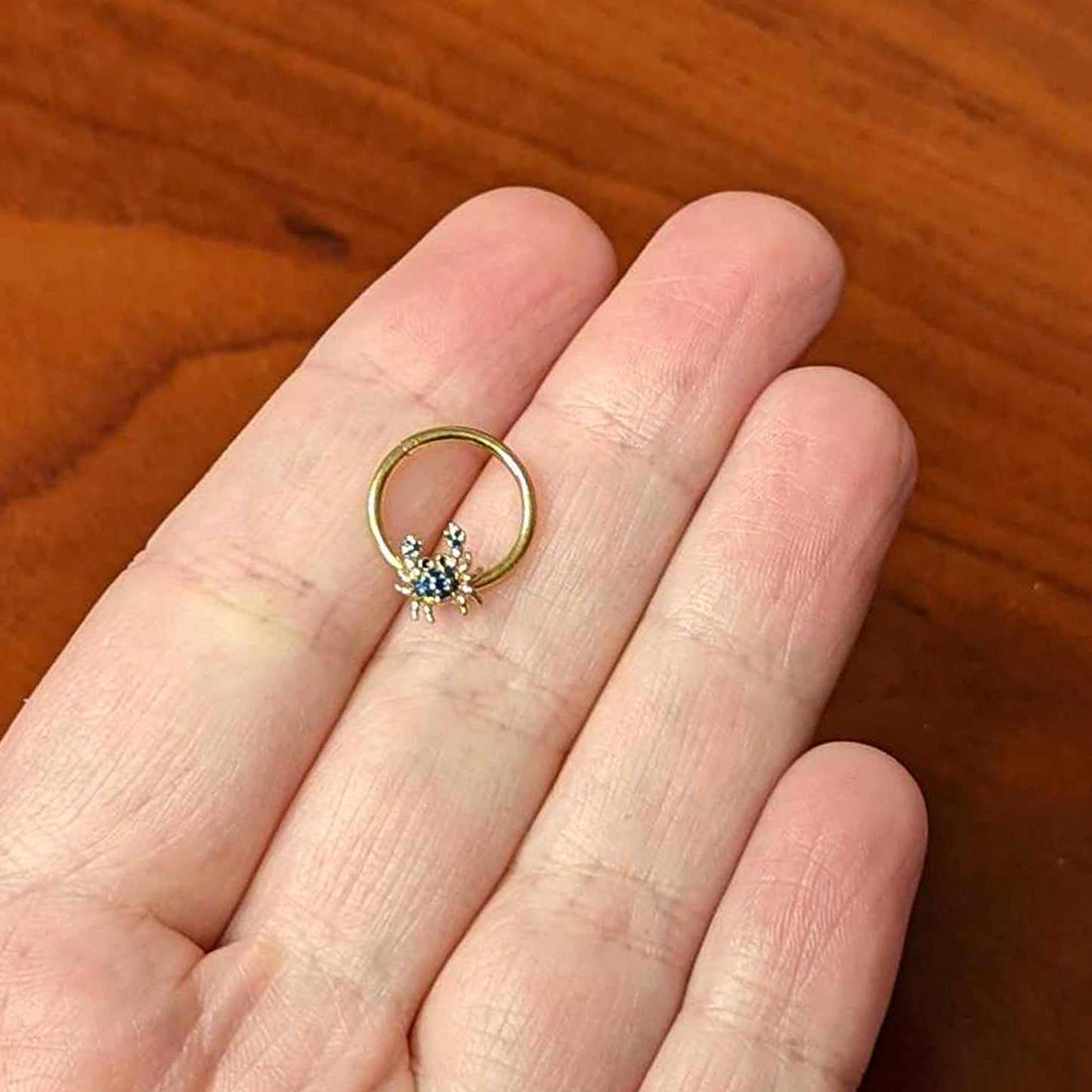 16G 3/8 Gold Tone Blue Crab Nautical Hinged Segment Ring