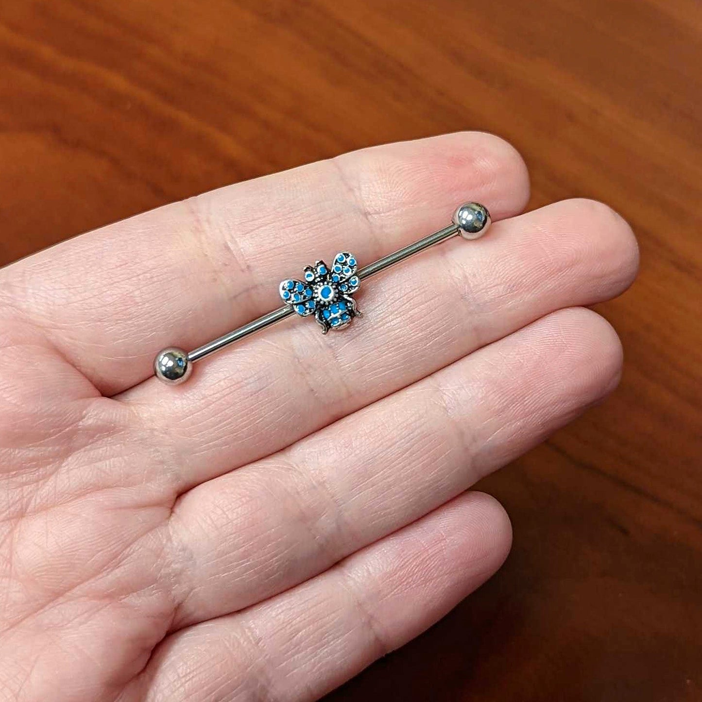 14G Texture Blue Butterfly Industrial Barbell 38mm