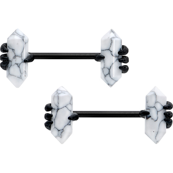 14G 9/16 White Howlite Black Claw Barbell Nipple Ring Set