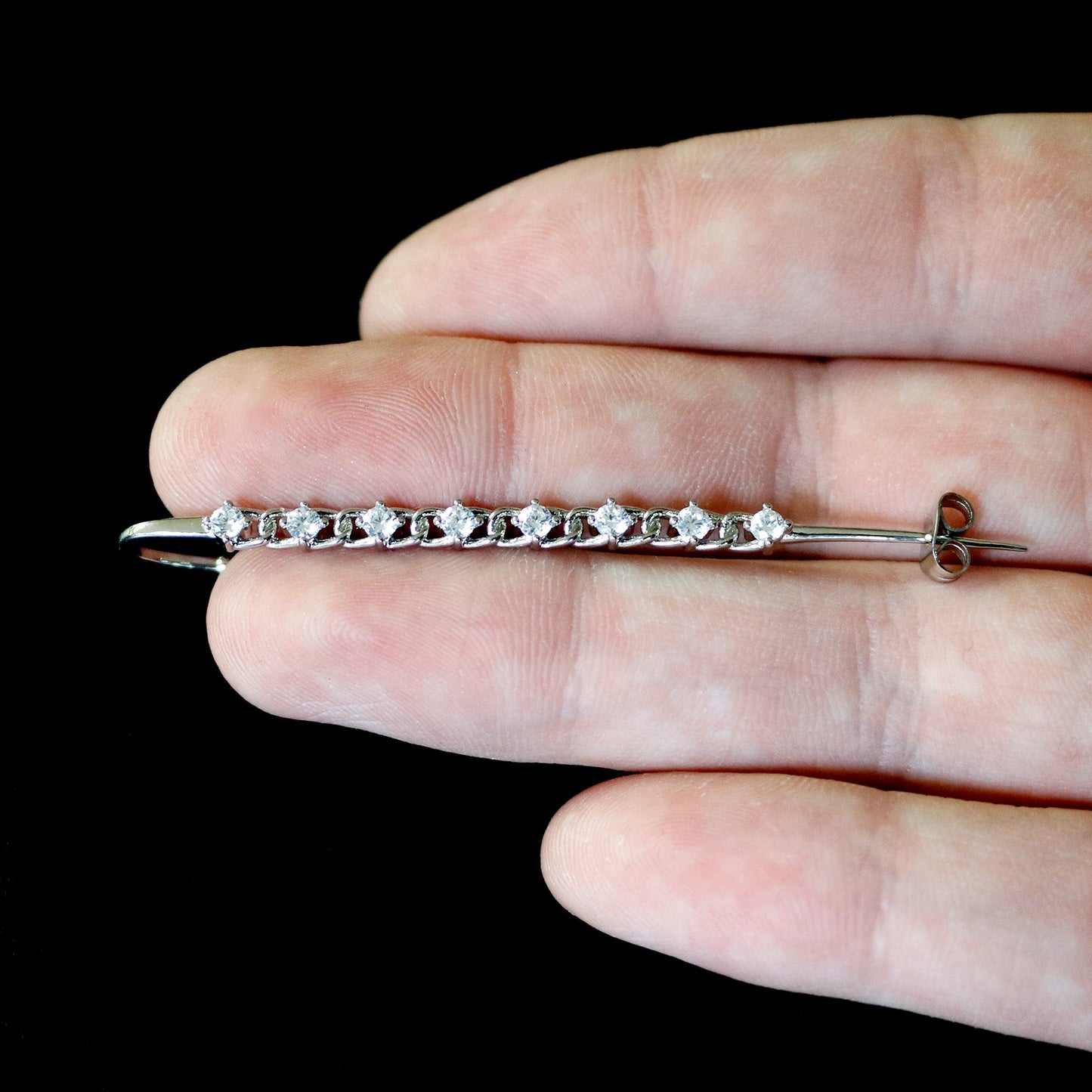 Clear CZ Gem Links Ear Cuff Bar Earring