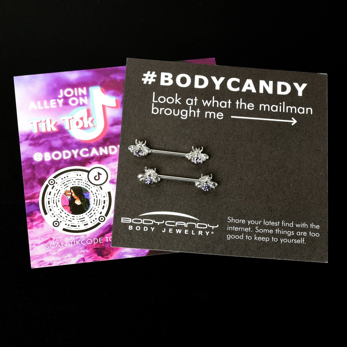 14G 9/16 Purple Gem Bee Beautiful Insect Barbell Nipple Ring Set