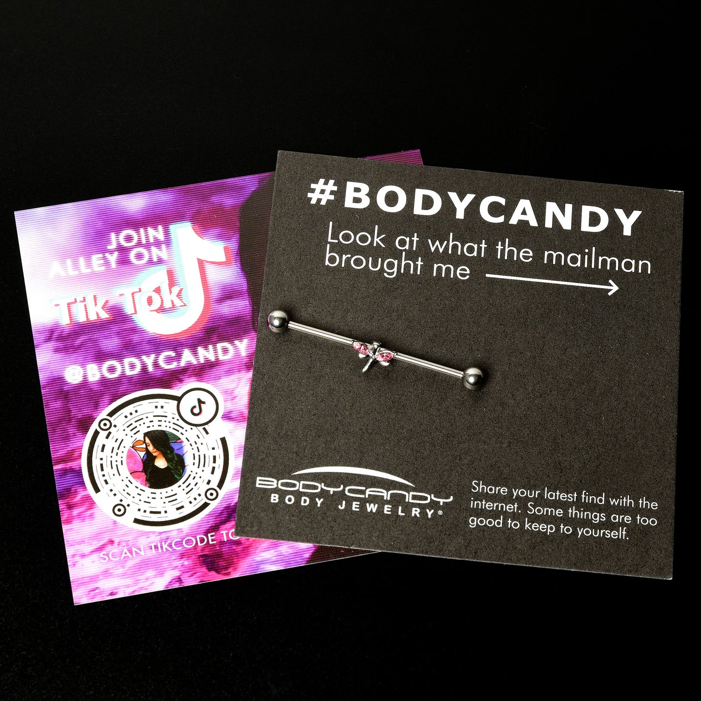 14G Pink Gem Simple Stylized Dragonfly Industrial Barbell 38mm