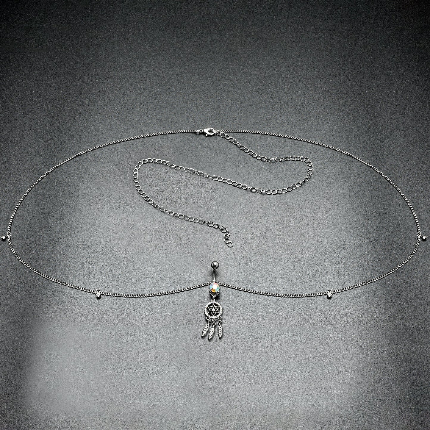Clear Aurora Gem Southwest Dreamcatcher Dangle Belly Ring Belly Chain
