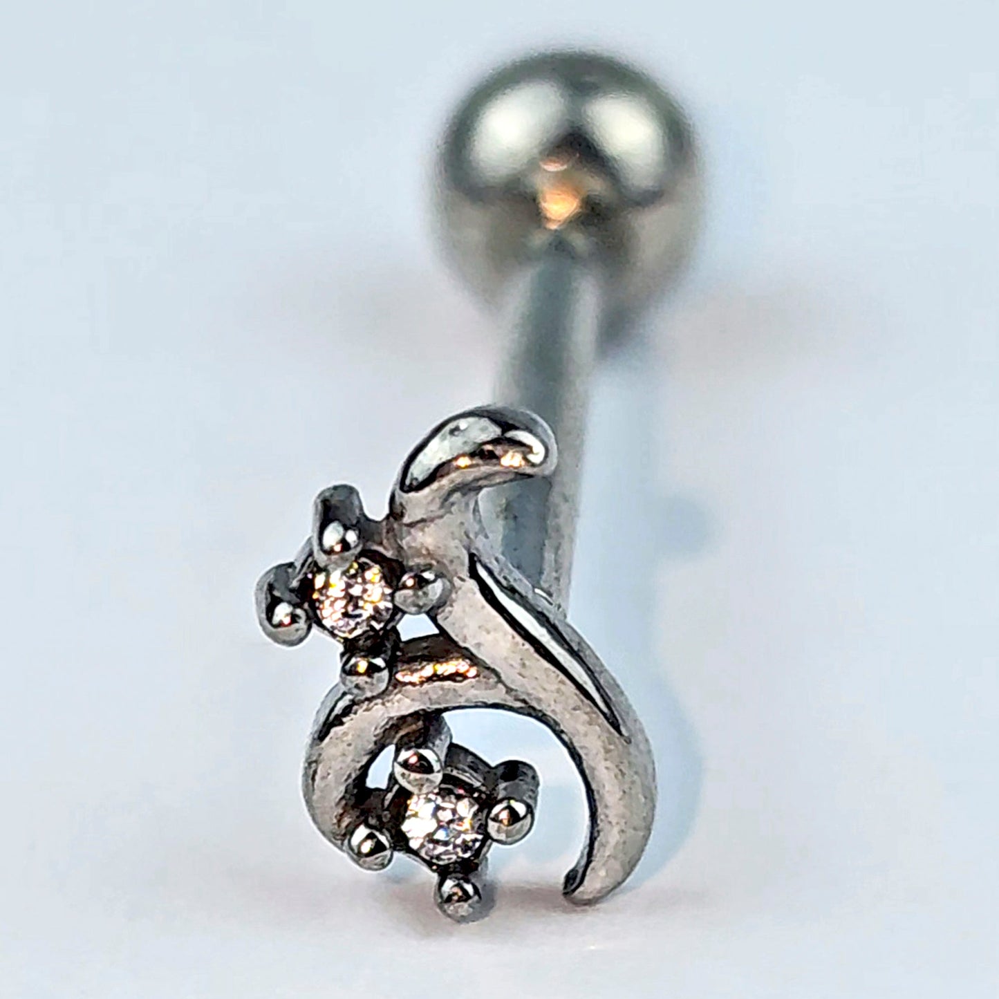 Clear Gem Simple Swirl Flower Barbell Tongue Ring