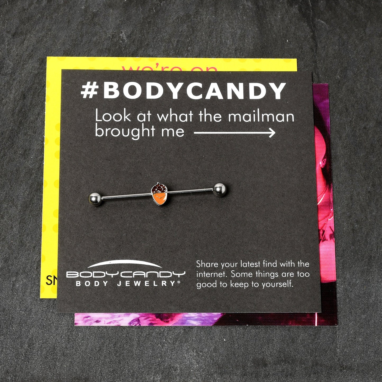 14G Autumn Acorn Brown Orange Industrial Barbell 38mm