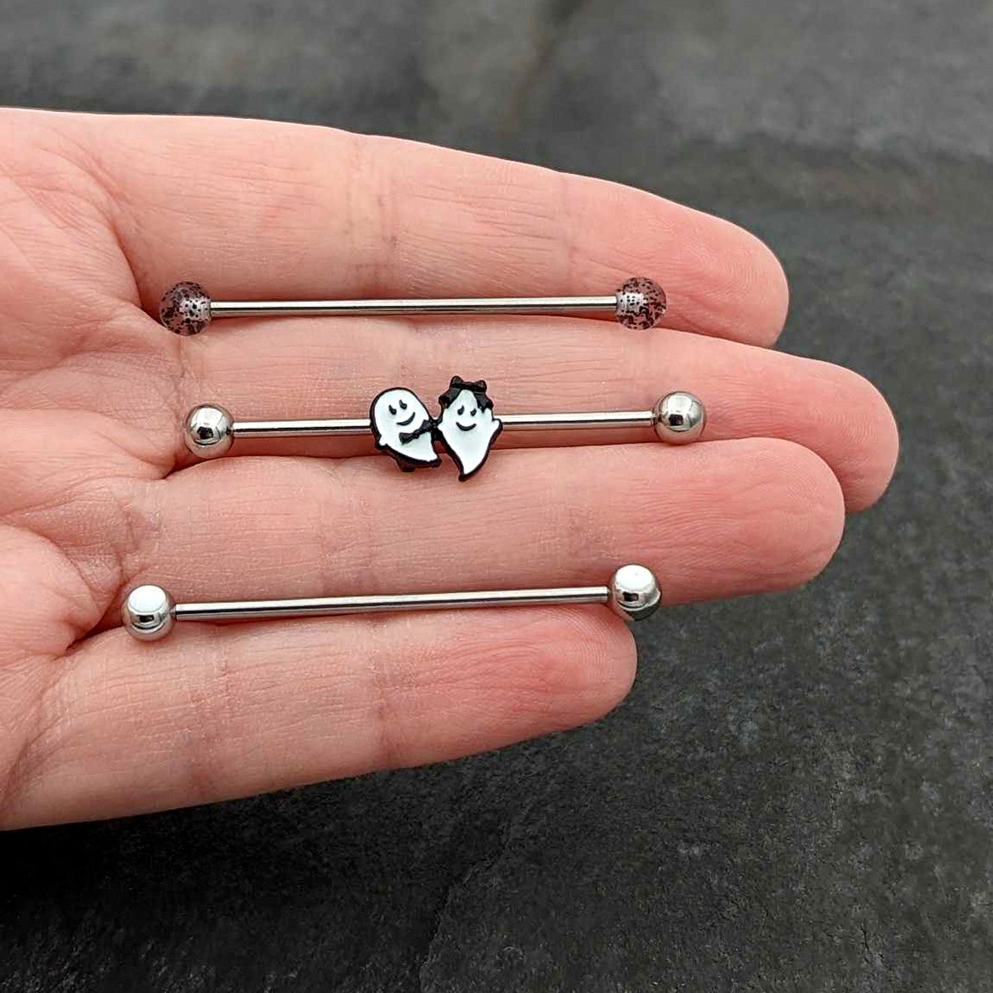 14G Black Tie Ghosts Glow in Dark Industrial Barbell 38mm Set of 3