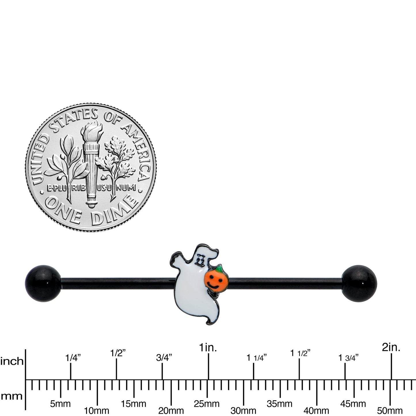 14G Black Halloween Pumpkin Ghost Industrial Barbell 38mm