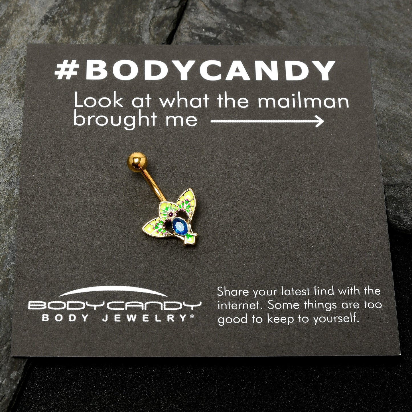 Blue Purple Gem Gold Tone Tropic Fan Belly Ring