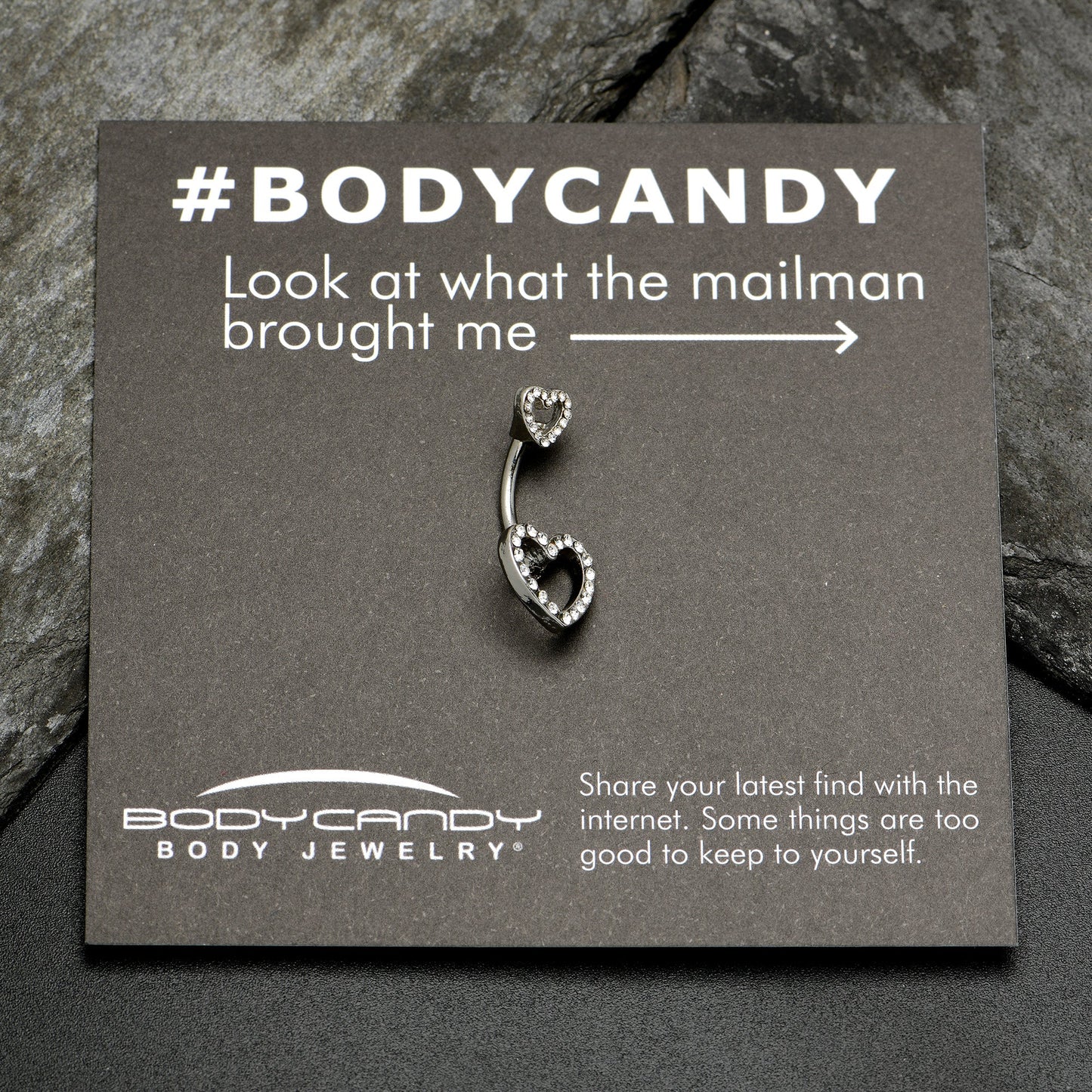 Clear Gem Open Heart Valentine Double Mount Belly Ring