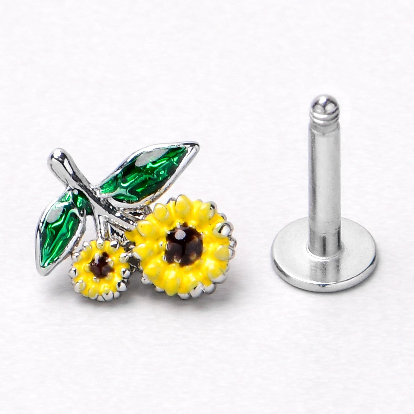 16G 1/4 Cheery Inlay Sunflowers Labret