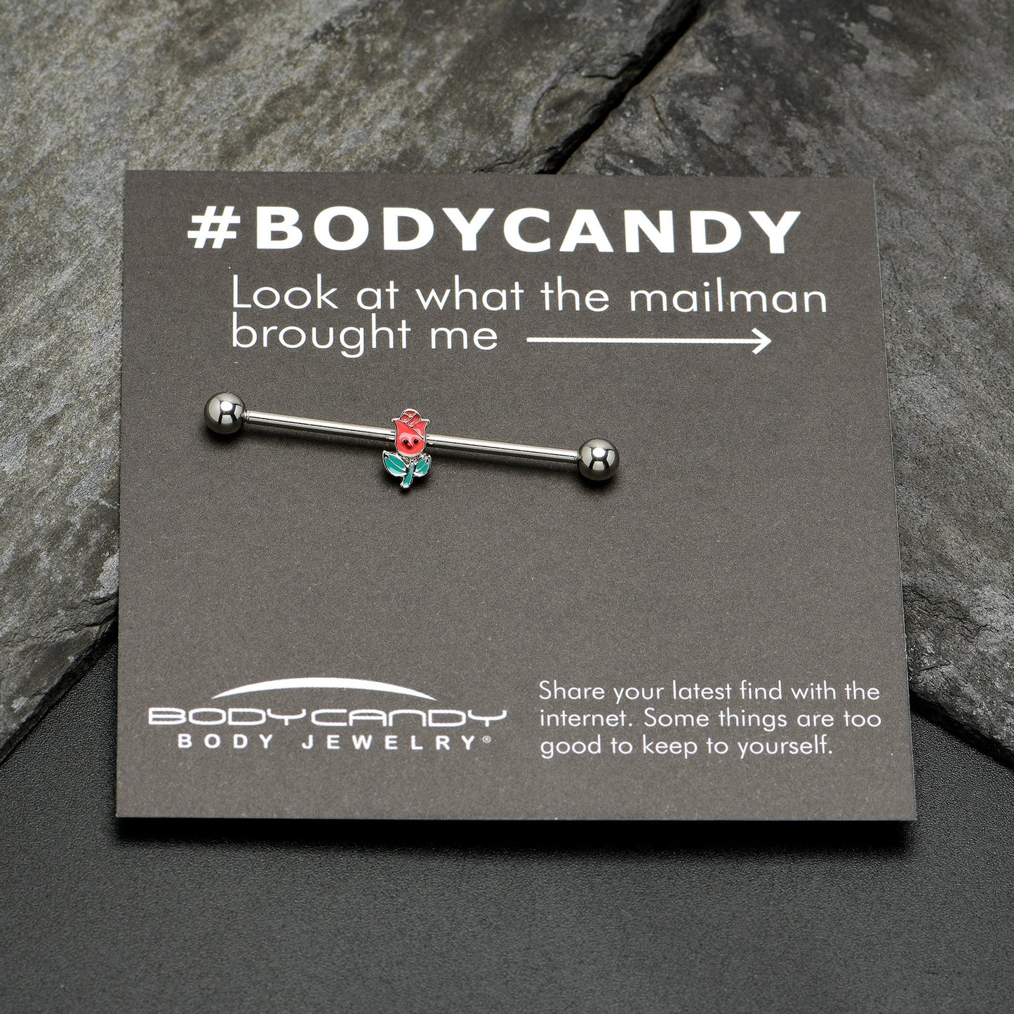 14G Sweet Happy Rose Flower Industrial Barbell 38mm