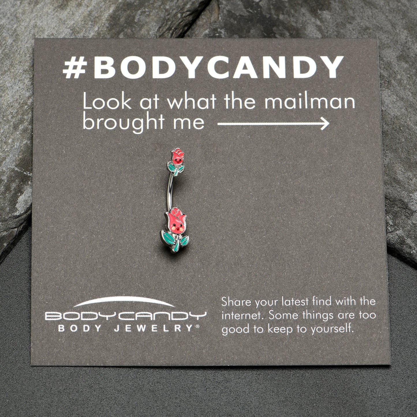 Sweet Happy Rose Flower Double Mount Belly Ring