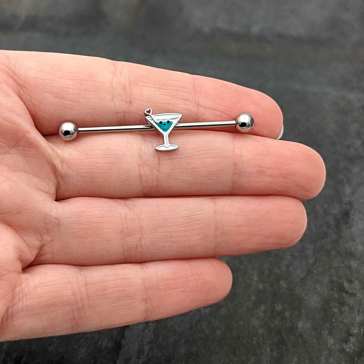 14G Sweet Martini Glass Heart Industrial Barbell 38mm