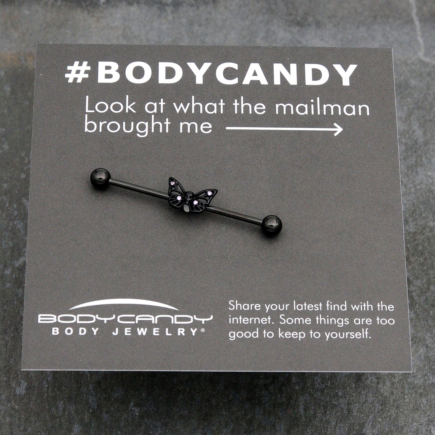 14G Purple CZ Gem Black Skull Butterfly Industrial Barbell 38mm