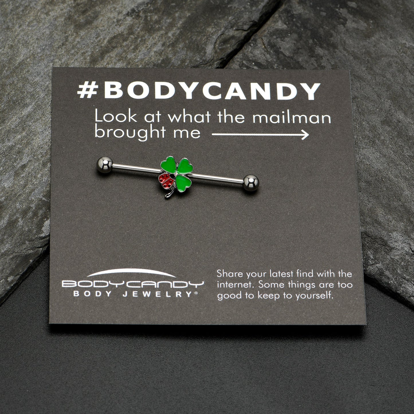 14G Ladybug Shamrock St Patricks Day Industrial Barbell 38mm