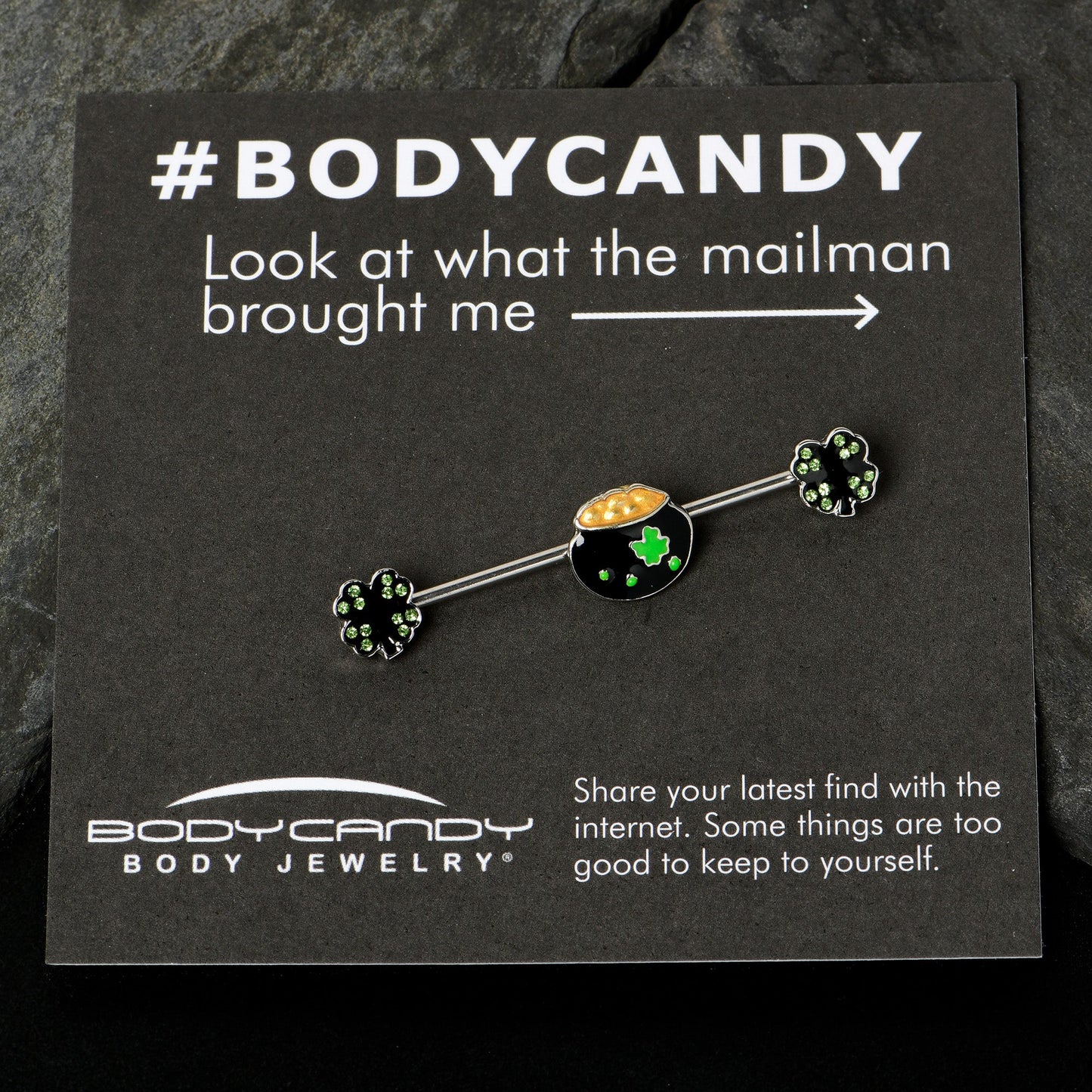 14G Green Gem Shamrock Pot of Gold Industrial Barbell 38mm