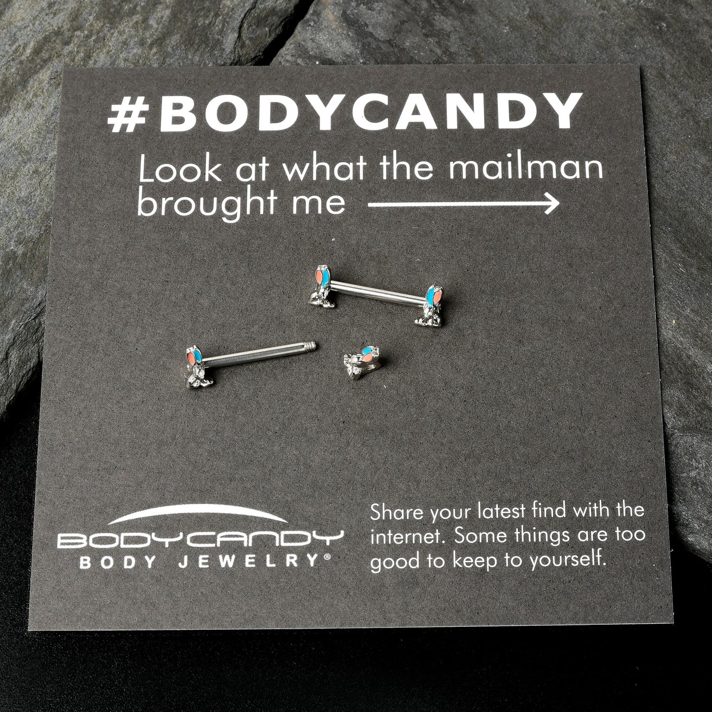 14G 9/16 Easter Bunny Blue Red Ears Barbell Nipple Ring Set