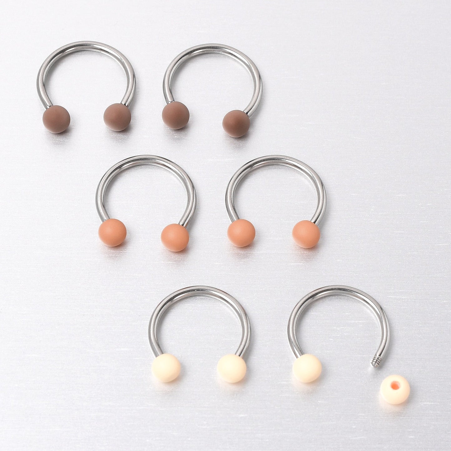 16G 3/8 Matte Brown Peach Cream Horseshoe Circular Barbell Set of 6
