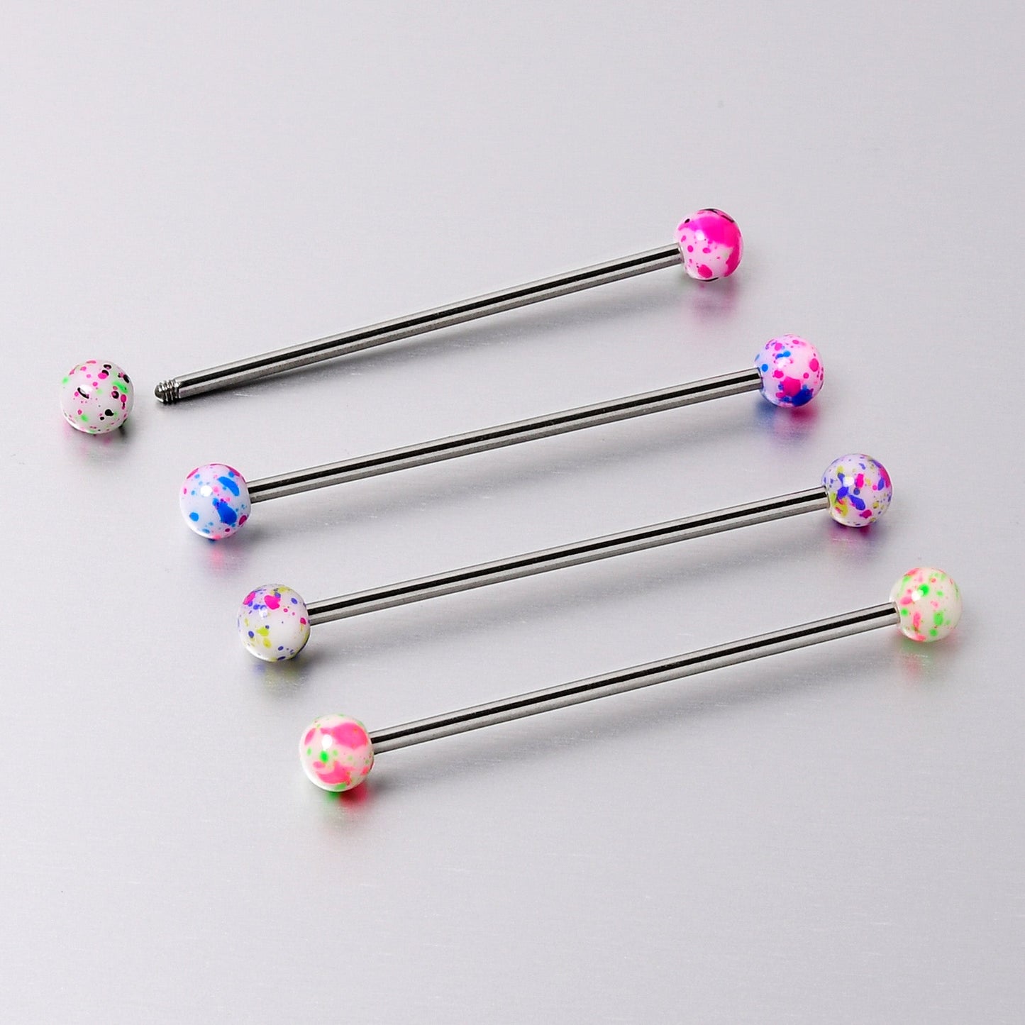 14G Splatter Pink White Purple Industrial Barbell 38mm Set of 4