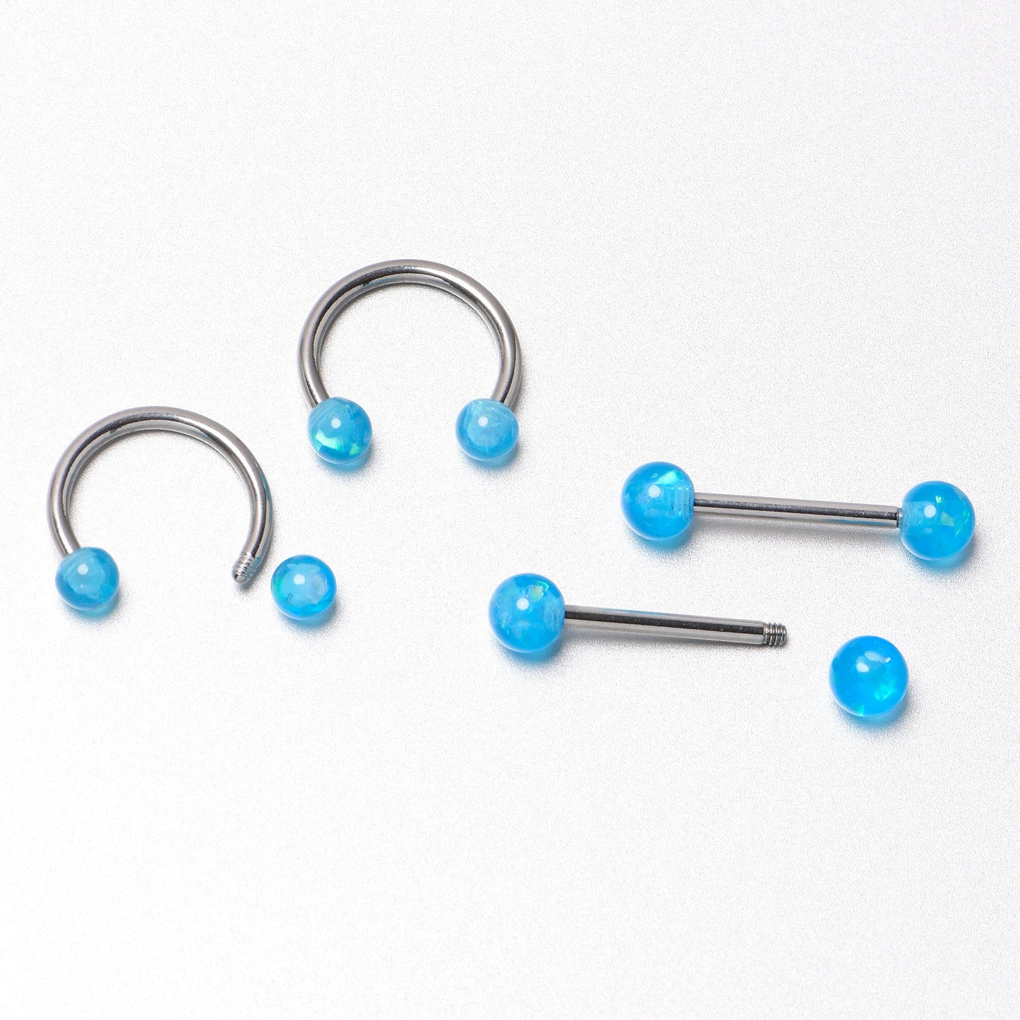 14G 9/16 Blue Faux Opal Horseshoe Barbell Nipple Ring Set of 4