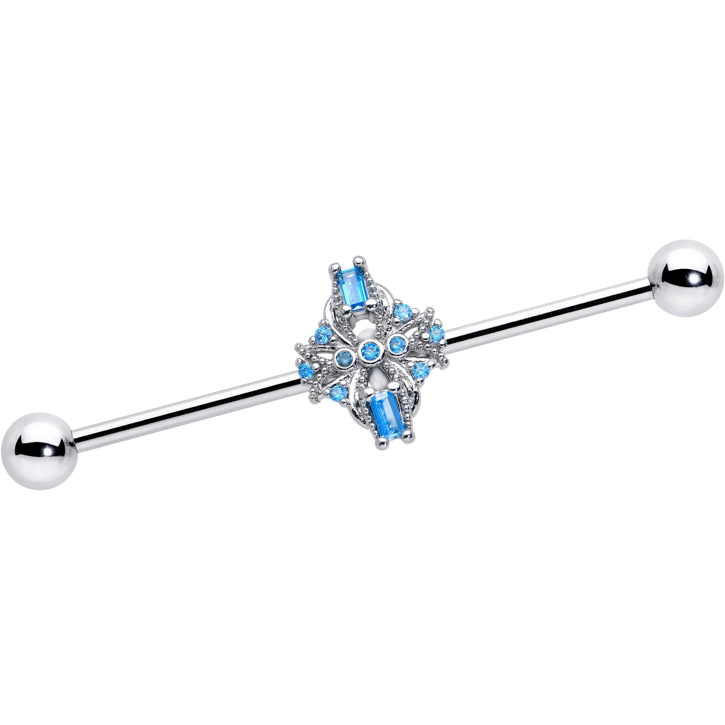 14G Blue CZ Gem Opulent Cross Industrial Barbell 38mm