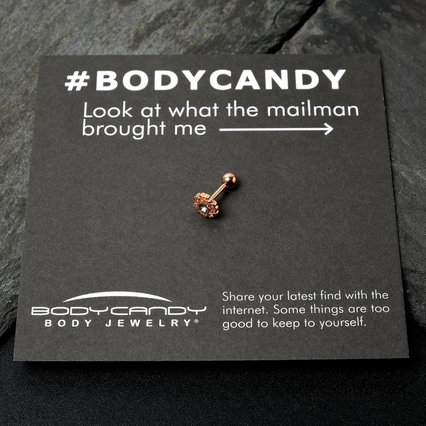 16G 1/4 Vitrail Gem Rosy Hue Flower Cartilage Tragus Earring