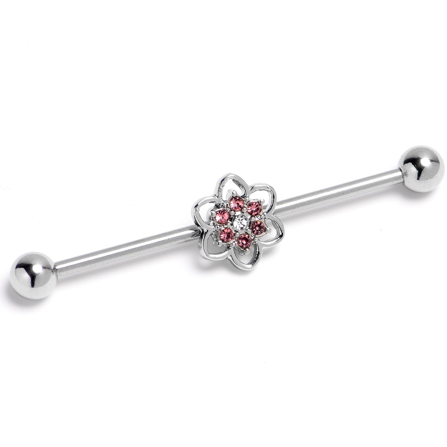 14G Pink Radiant Blossom Flower Industrial Barbell 38mm