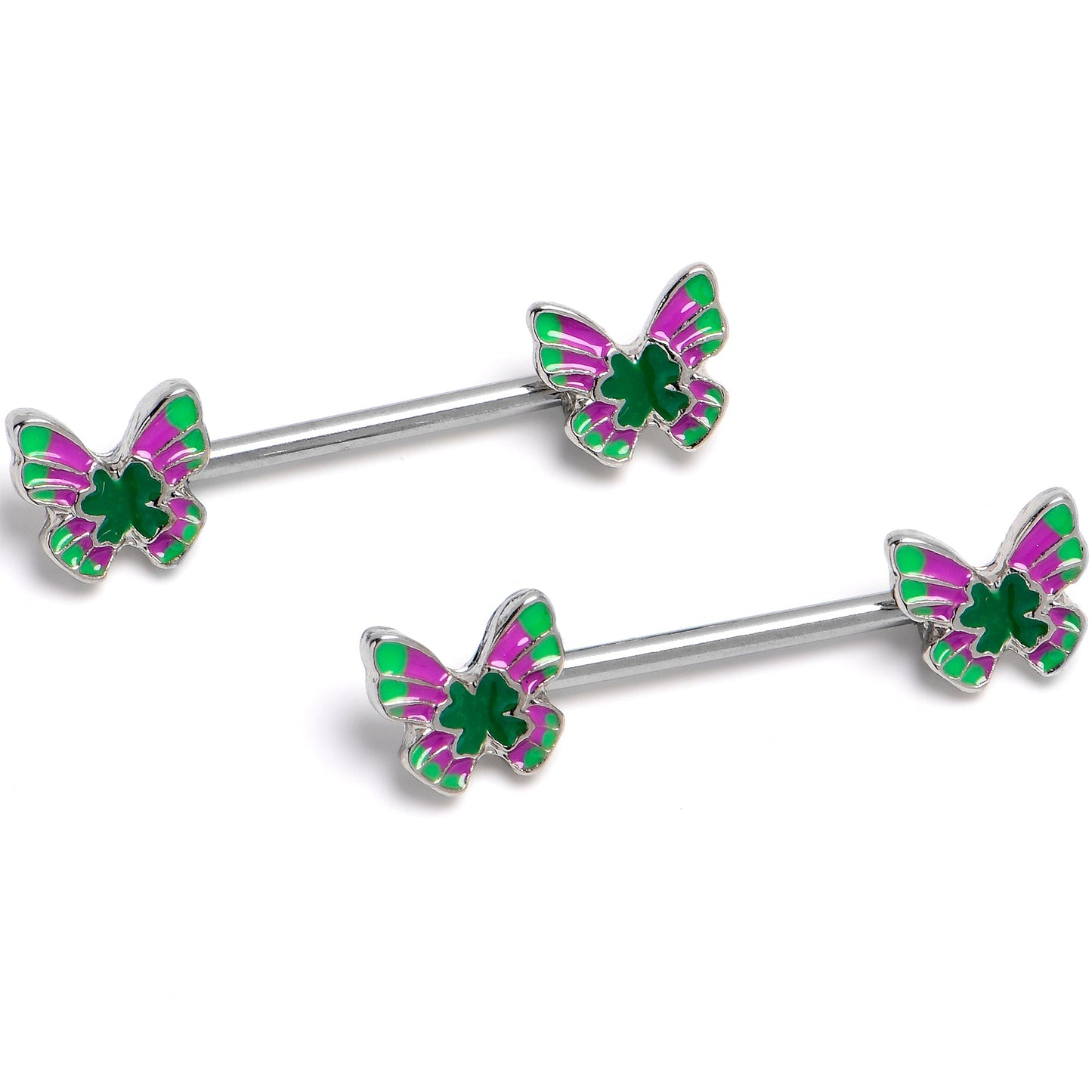 14G 9/16 Vibrant Grace Butterfly Barbell Nipple Ring Set
