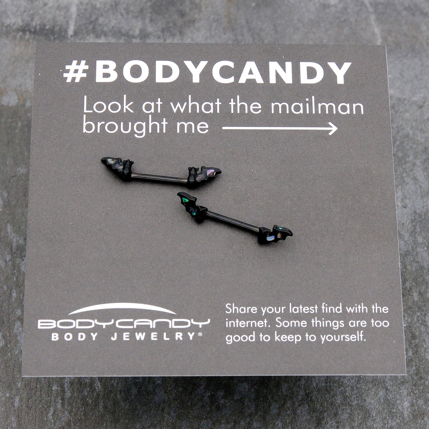 14G 9/16 Black Subtle Bat Barbell Nipple Ring Set