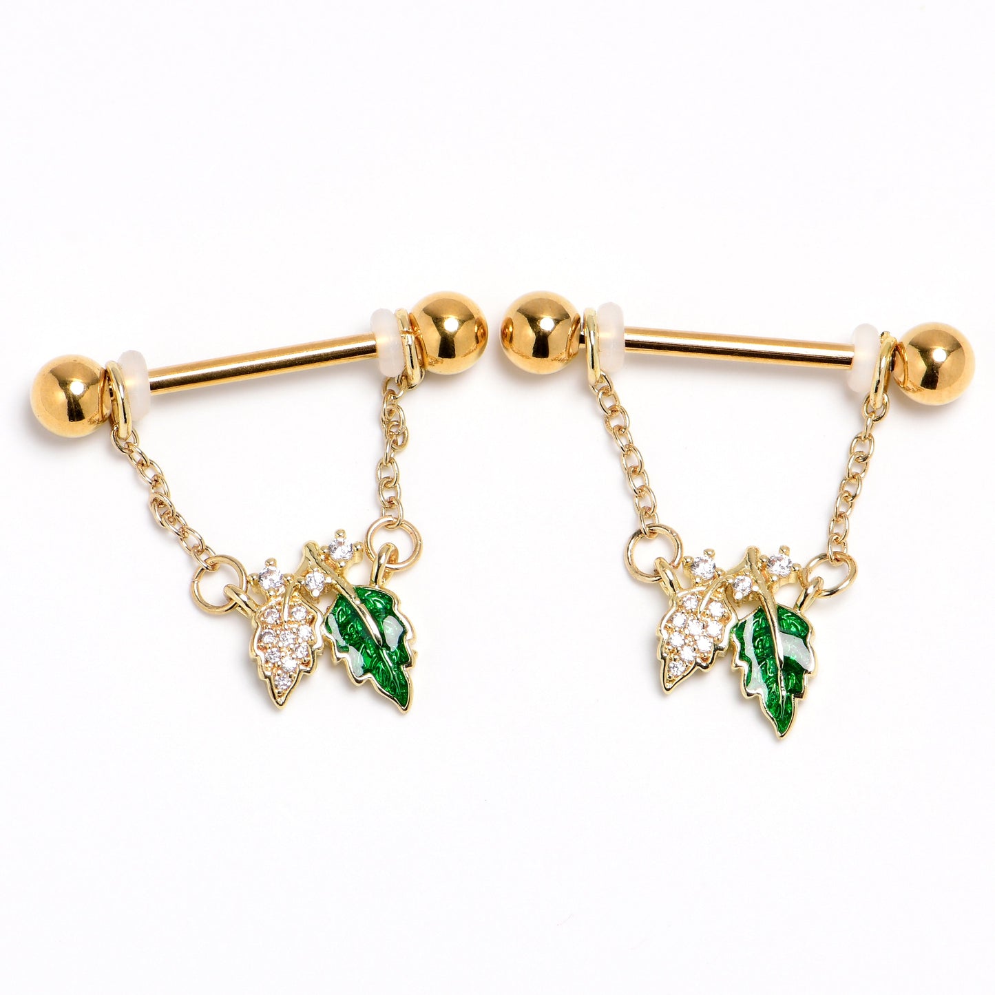 14G 9/16 Clear Gem Gold Tone Natures Glamour Dangle Nipple Ring Set