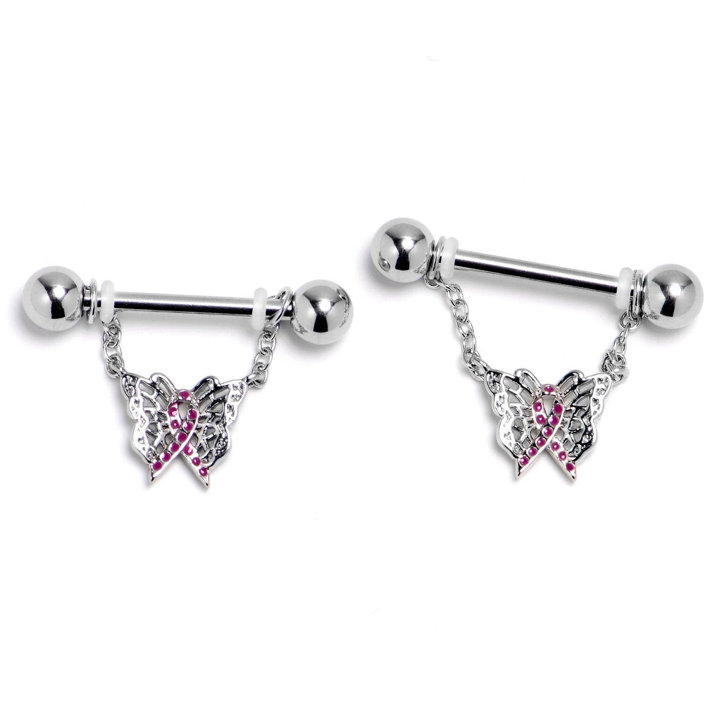 14G 9/16 Butterfly Beauty In Flight Chain Dangle Nipple Ring Set