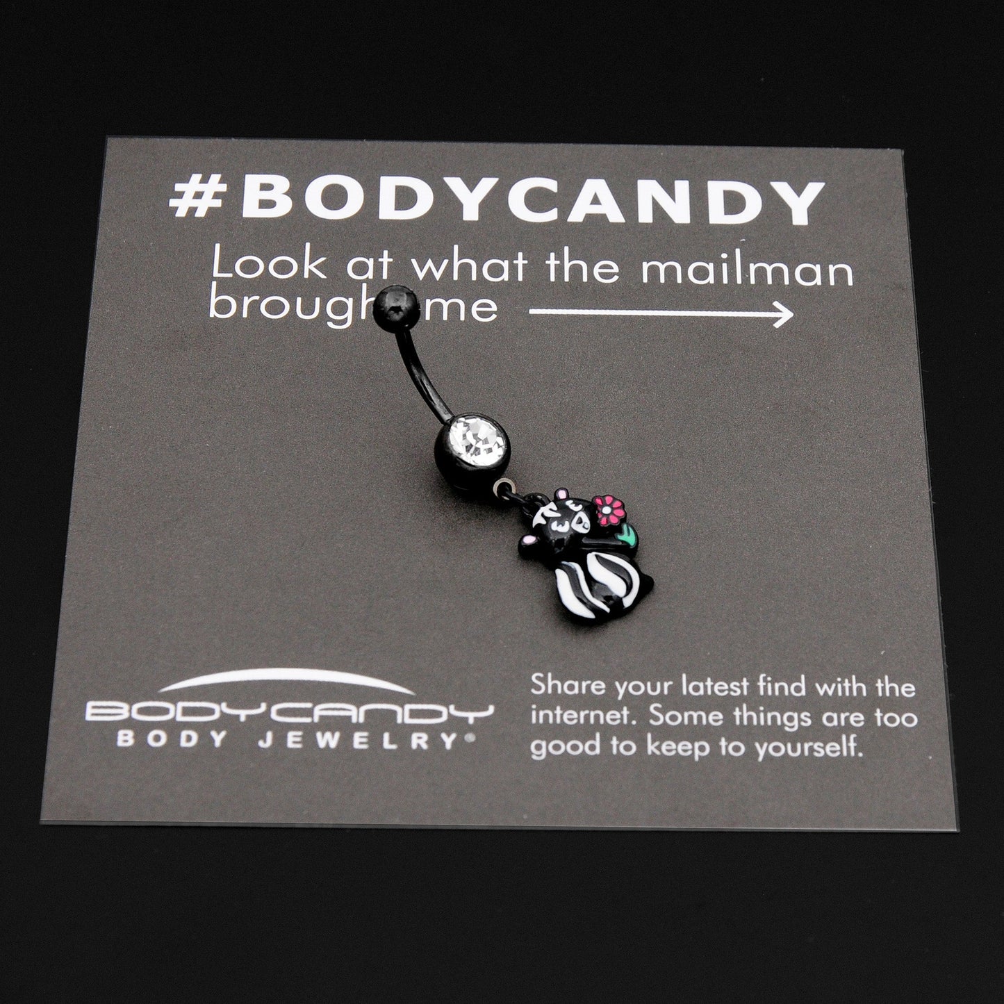 Clear Gem Black Funky Skunk Dangle Belly Ring