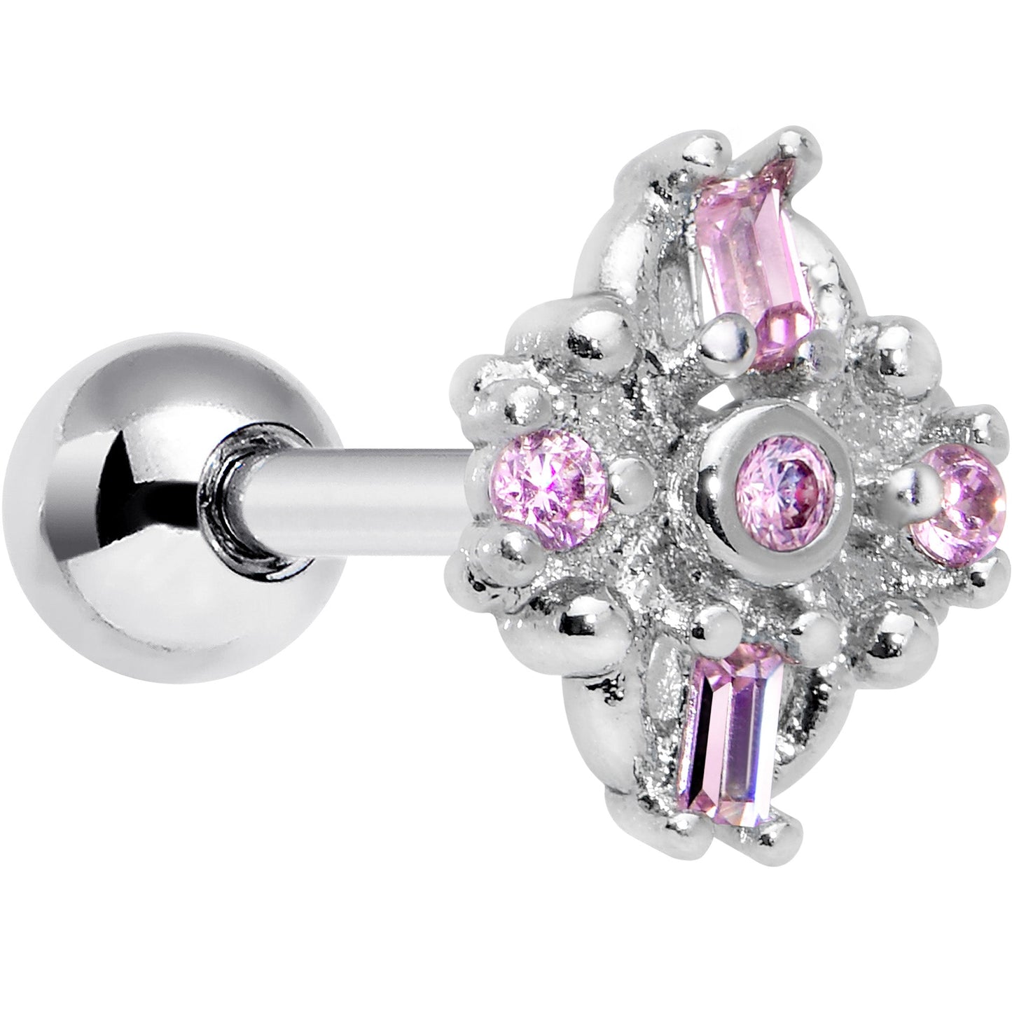 16G 1/4 Pink Gem Opulent Cross Cartilage Tragus Earring